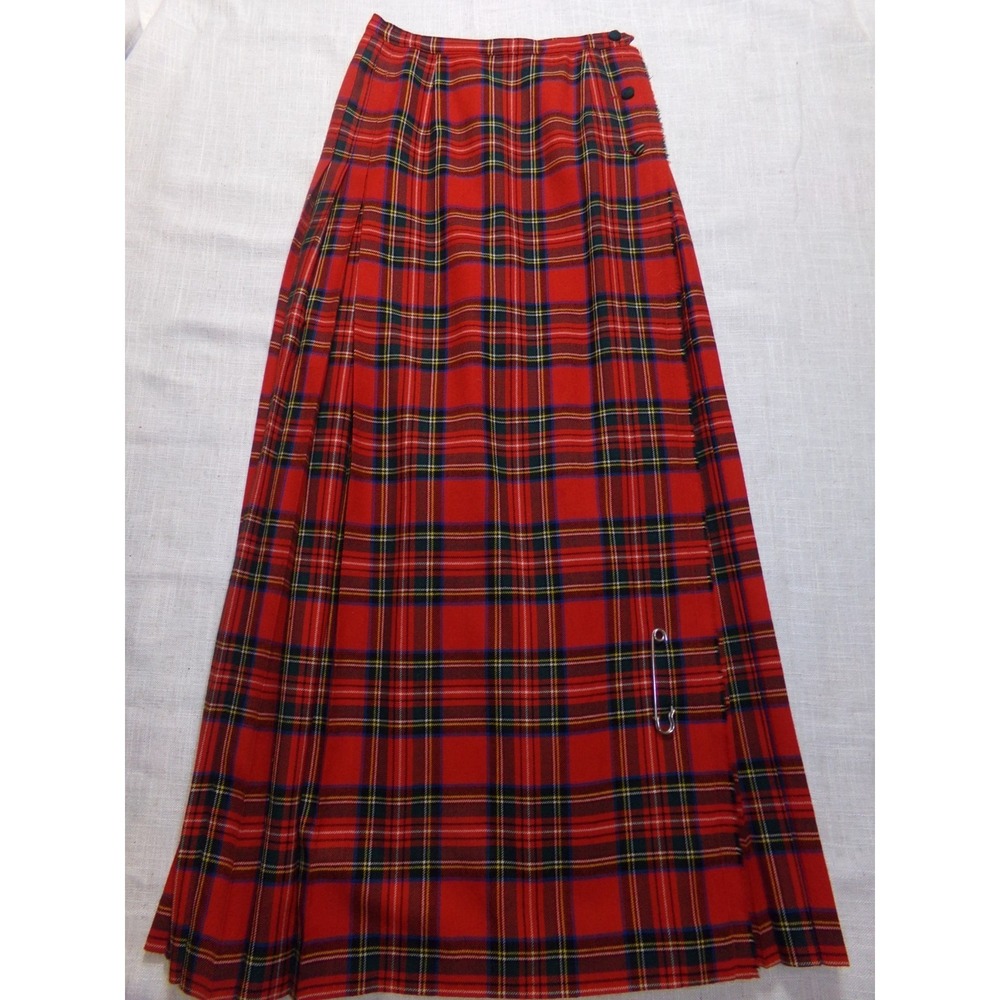 Vintage Aljean Virgin Wool Pleated Kilt Wrap Size 8 Long Skirt - Made In Canada